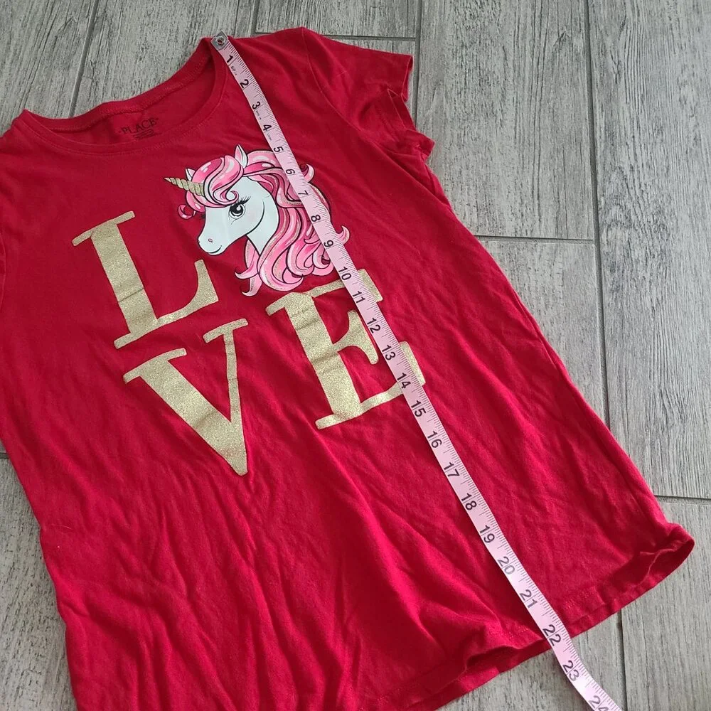 🏷 3/$15 or 5/$20 The Children's Place girls red unicorn top size XXL 16